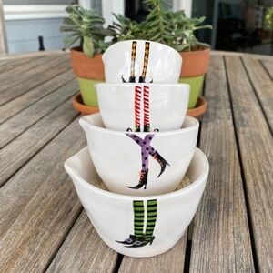 Rae Dunn Measuring Cups Halloween Witch Feet Ceramic Pottery farmhouse Halloween